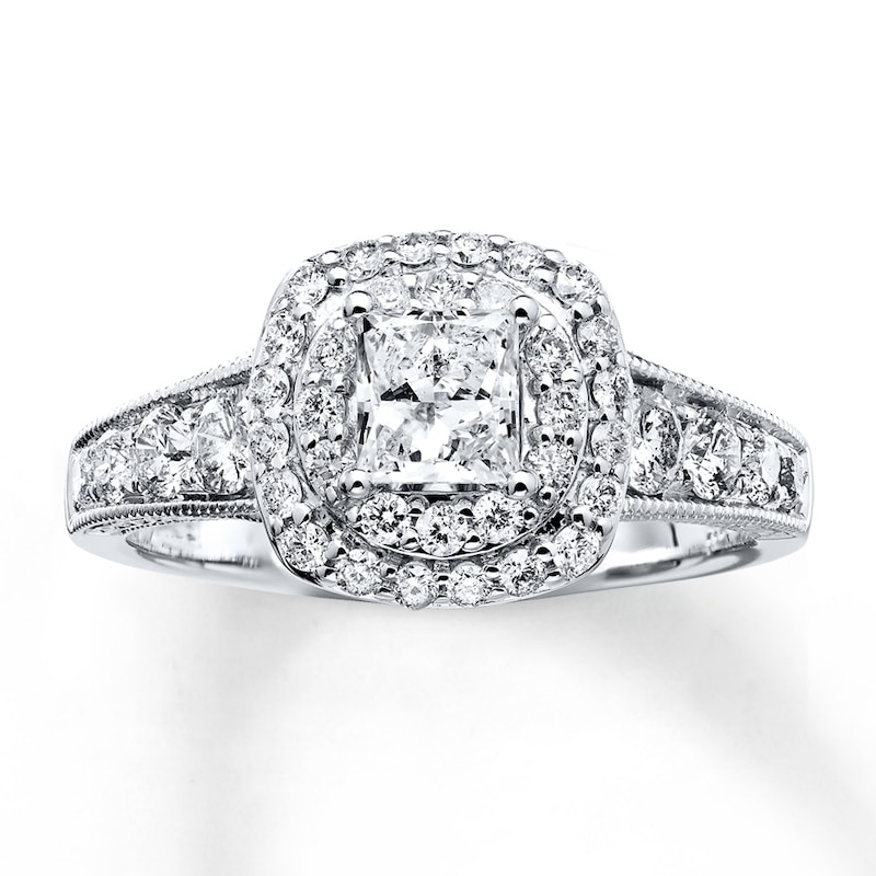 Main Image 1 of Previously Owned Diamond Engagement Ring 1-1/5 ct tw Princess & Round-cut 14K White Gold - Size 3.75