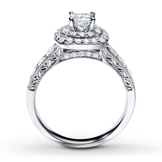 Thumbnail Image 2 of Previously Owned Diamond Engagement Ring 1-1/5 ct tw Princess & Round-cut 14K White Gold Size 3.75