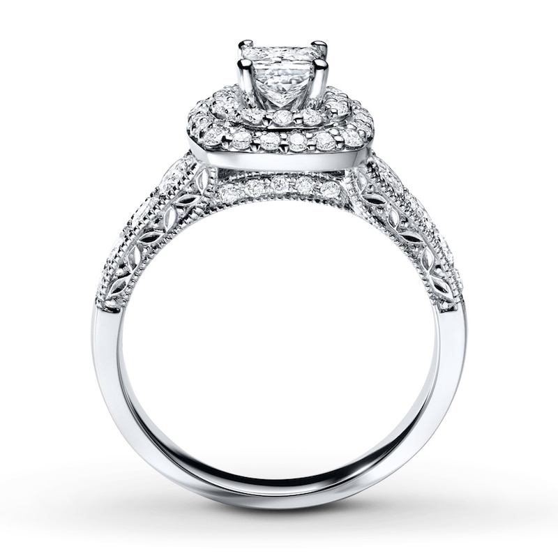 Main Image 2 of Previously Owned Diamond Engagement Ring 1-1/5 ct tw Princess & Round-cut 14K White Gold - Size 3.75