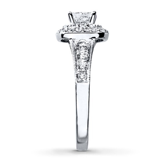 Thumbnail Image 3 of Previously Owned Diamond Engagement Ring 1-1/5 ct tw Princess & Round-cut 14K White Gold Size 3.75
