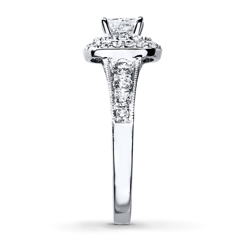 Main Image 3 of Previously Owned Diamond Engagement Ring 1-1/5 ct tw Princess & Round-cut 14K White Gold - Size 3.75