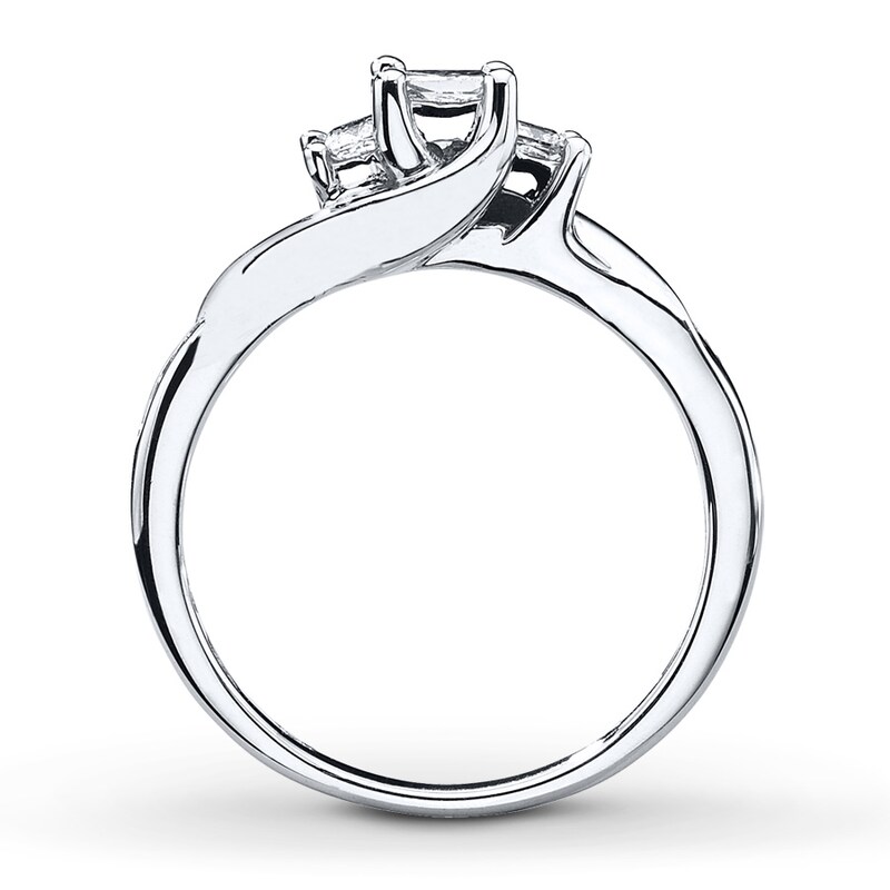 Main Image 2 of Previously Owned 3-Stone Diamond Ring 1/2 ct tw Princess & Round-cut 10K White Gold - Size 3.25