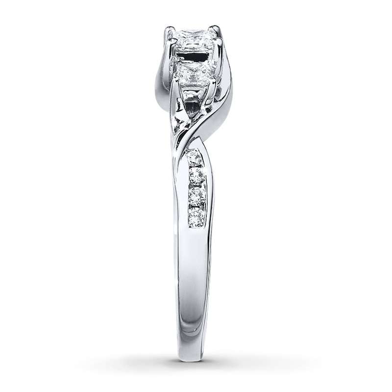 Previously Owned 3-Stone Diamond Ring 1/2 ct tw Princess & Round-cut 10K White Gold - Size 3.25