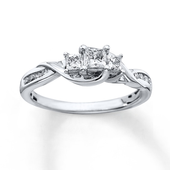 Previously Owned 3-Stone Diamond Ring 1/2 ct tw Princess & Round-cut 10K White Gold Size
