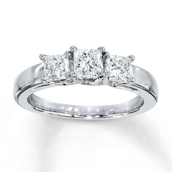 Previously Owned 3-Stone Diamond Engagement Ring 1 ct tw Princess-cut 14K White Gold Size 4.5