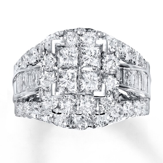 Previously Owned Diamond Engagement Ring 4 ct tw Princess, Baguette & Round-cut 14K White Gold Size 9.5