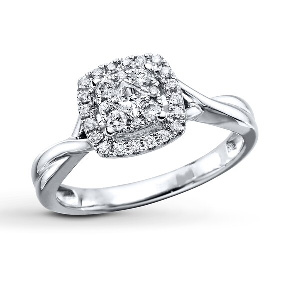Previously Owned Diamond Engagement Ring 1/3 ct tw Princess & Round-cut 10K White Gold Size 4