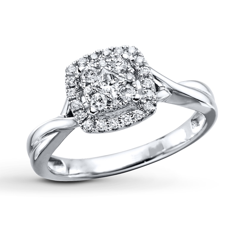 Main Image 1 of Previously Owned Diamond Engagement Ring 1/3 ct tw Princess & Round-cut 10K White Gold - Size 4