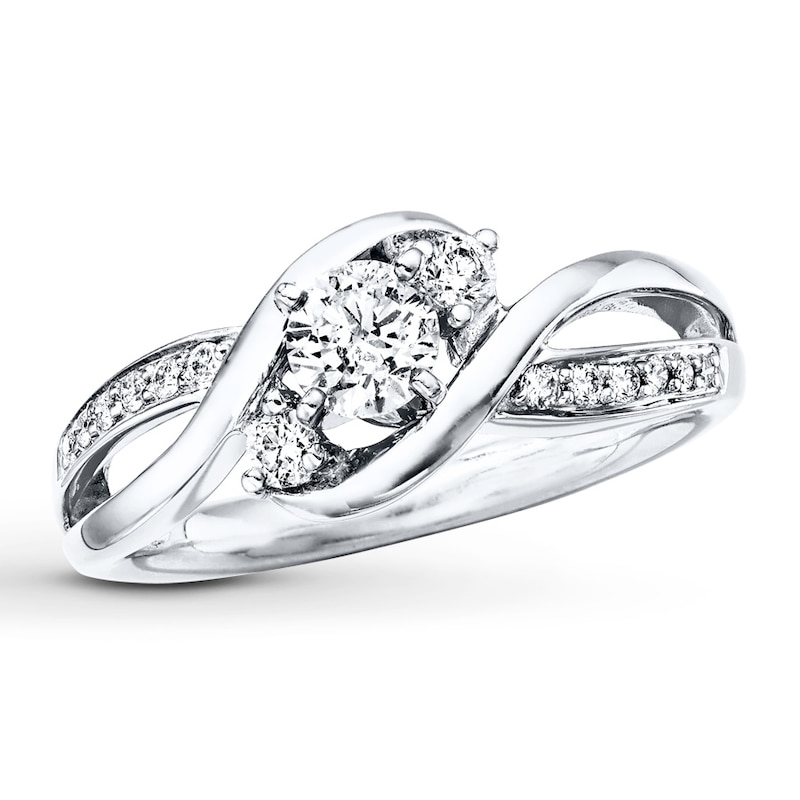 Previously Owned Three-Stone Engagement Ring 3/8 ct tw Round-cut Diamonds 14K White Gold - Size 13