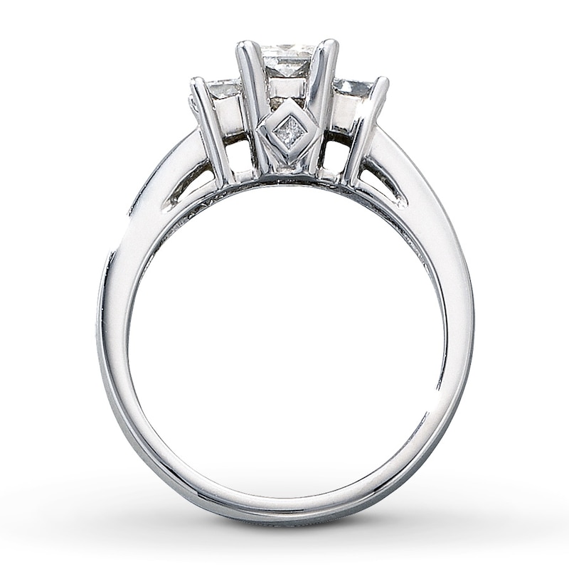 Previously Owned Three-Stone Diamond Engagement Ring 1 ct tw Princess-cut 14K White Gold - Size 3.75