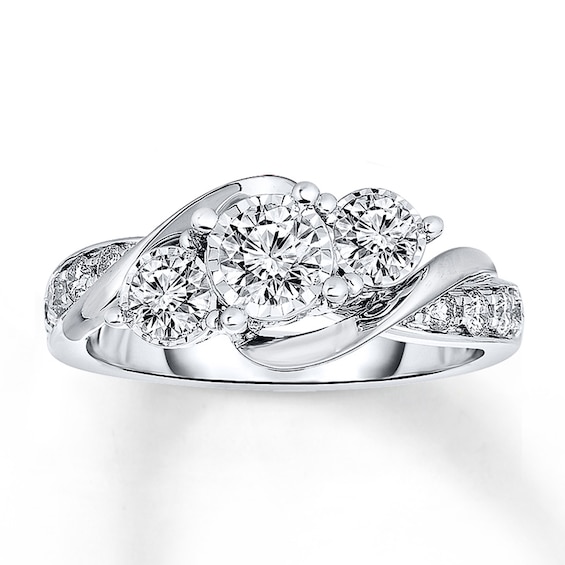 Previously Owned 3-Stone Diamond Engagement Ring 1 ct tw Round-cut 14K White Gold Size 4