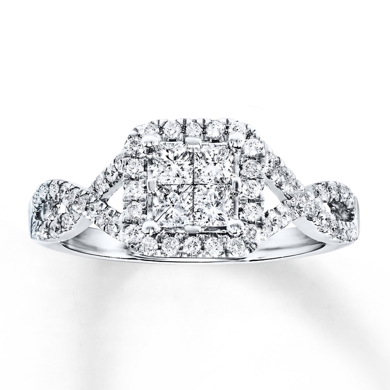 Main Image 1 of Previously Owned Diamond Engagement Ring 3/4 ct tw Princess & Round-cut 14K White Gold - Size 4.5