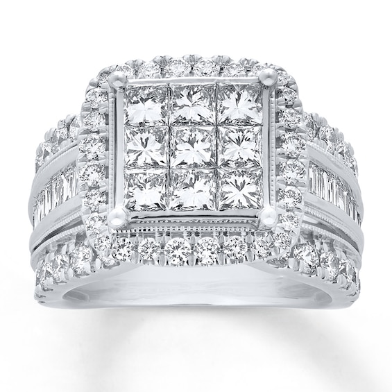 Previously Owned Diamond Engagement Ring 3 ct tw Princess, Baguette & Round-cut 10K White Gold Size 10