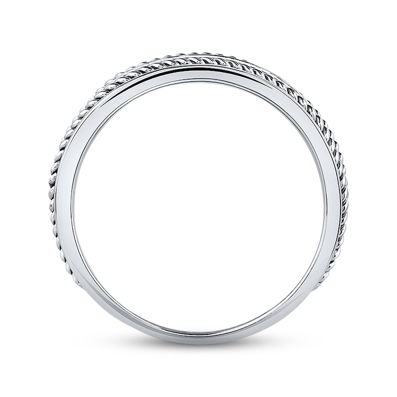 Main Image 2 of Previously Owned Men's THE LEO Diamond Twist Wedding Band 1/4 ct tw Round-cut 14K White Gold - Size 13