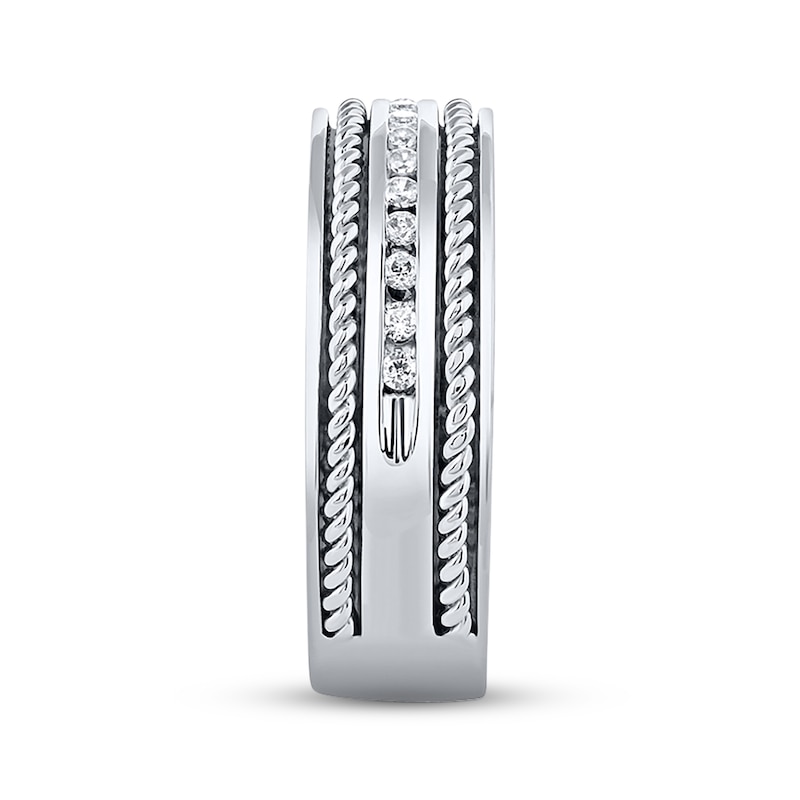 Main Image 3 of Previously Owned Men's THE LEO Diamond Twist Wedding Band 1/4 ct tw Round-cut 14K White Gold - Size 13