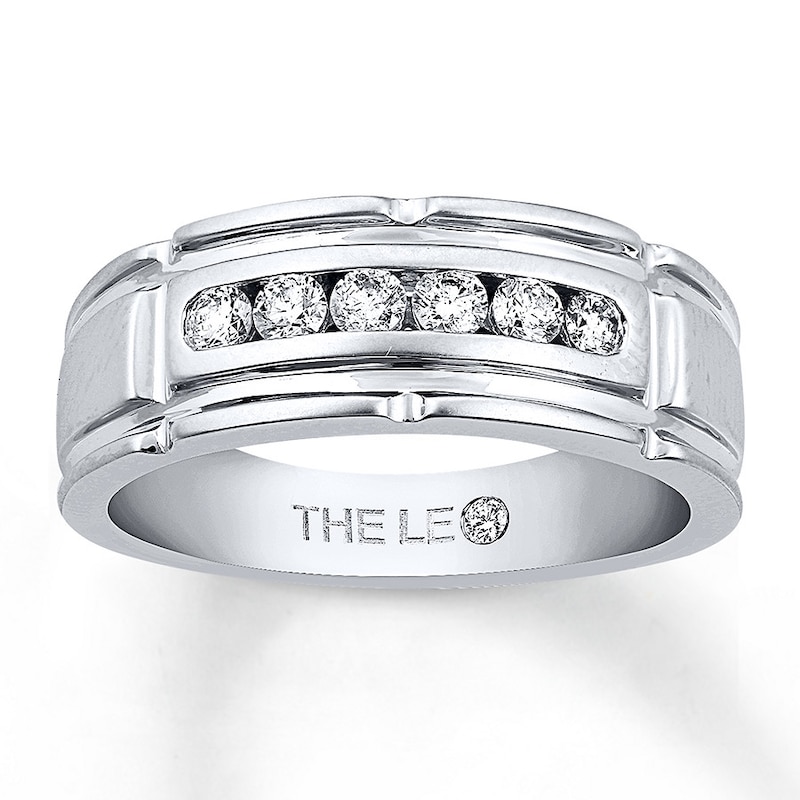 Previously Owned Men's THE LEO Wedding Band 3/8 ct tw Round-cut 14K White Gold