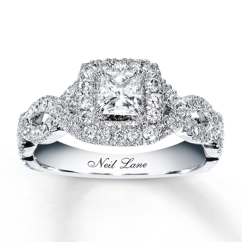 Previously Owned Neil Lane Engagement Ring 1 ct tw Princess & Round-cut Diamonds 14K White Gold - Size 4