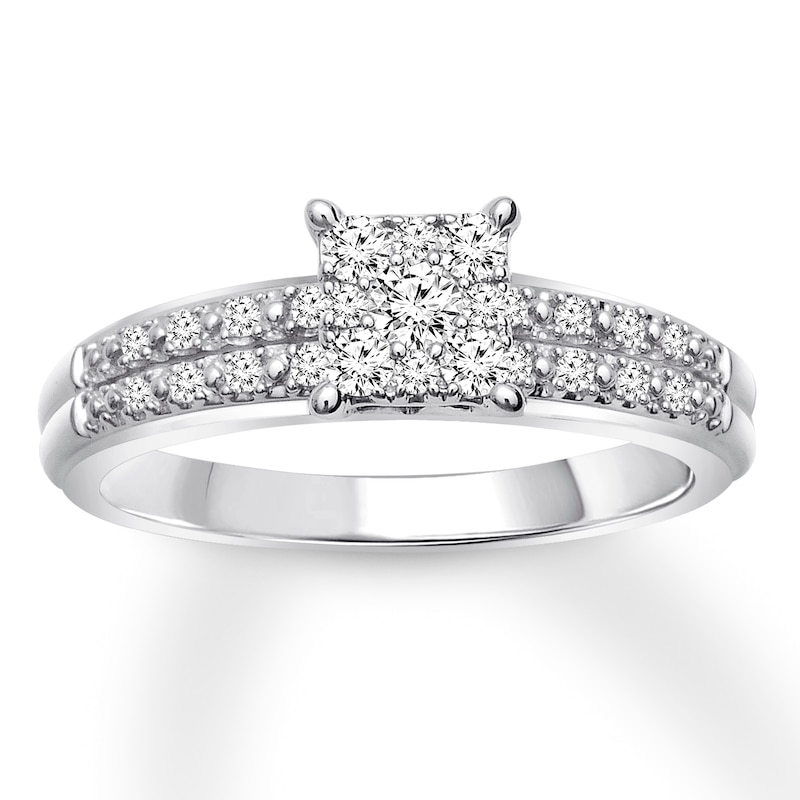 Main Image 1 of Previously Owned Diamond Engagement Ring 1/4 ct tw Round-cut 10K White Gold Size 10