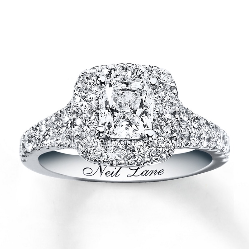 Main Image 1 of Previously Owned Neil Lane Engagement Ring 2-1/6 ct tw Cushion & Round-cut Diamonds 14K White Gold - Size 3