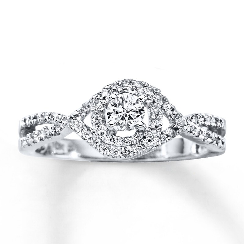 Main Image 1 of Previously Owned Diamond Engagement Ring 3/8 ct tw Round-cut 14K White Gold - Size 4