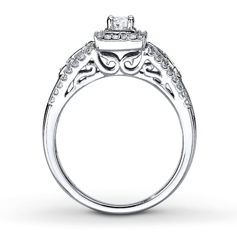 Main Image 2 of Previously Owned Infinity Engagement Ring 1/2 ct tw Round & Baguette-cut Diamonds 10K White Gold - Size 10.5