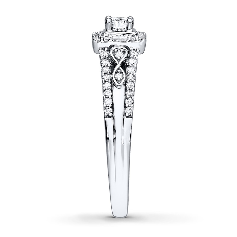 Main Image 3 of Previously Owned Infinity Engagement Ring 1/2 ct tw Round & Baguette-cut Diamonds 10K White Gold - Size 10.5