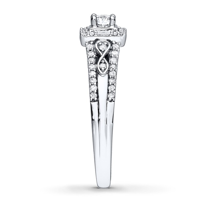 Main Image 3 of Previously Owned Infinity Engagement Ring 1/2 ct tw Round & Baguette-cut Diamonds 10K White Gold - Size 4