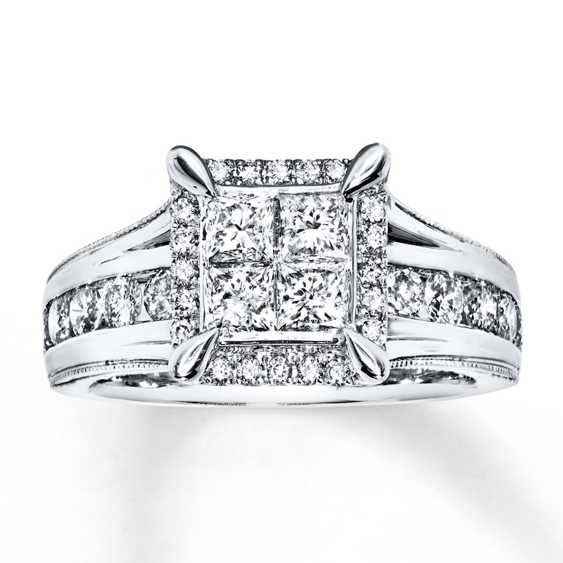 Main Image 1 of Previously Owned Engagement Ring 1-3/8 ct tw Princess & Round-cut Diamonds 14K White Gold - Size 9.5