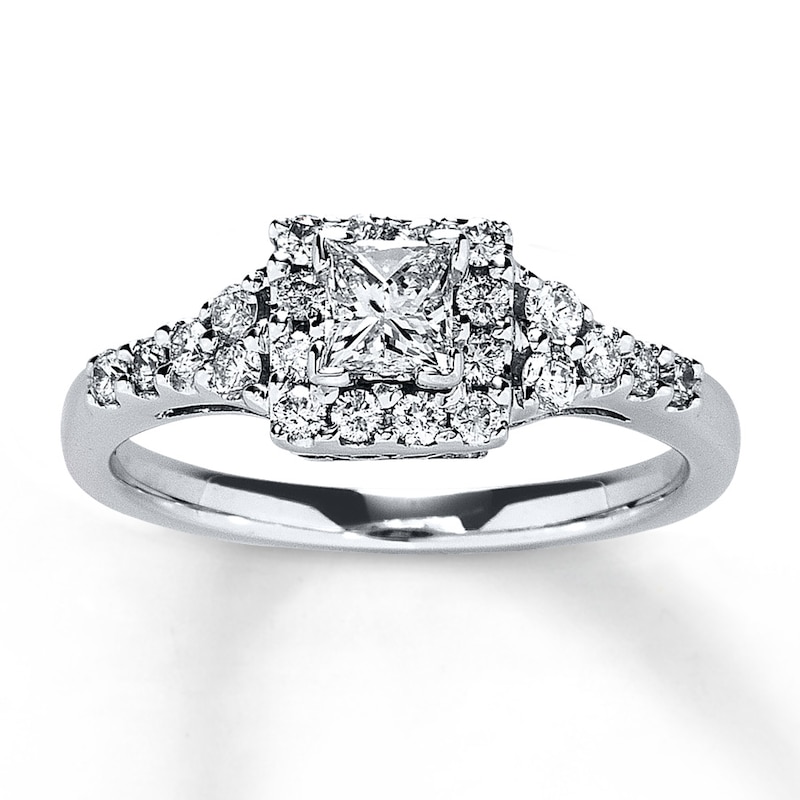 Main Image 1 of Previously Owned Engagement Ring 3/4 ct tw Princess & Round-cut Diamonds 14K White Gold - Size 9.75