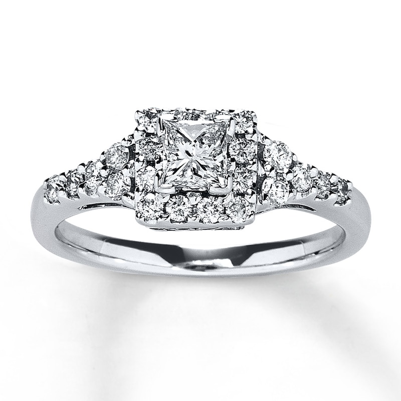 Previously Owned Engagement Ring 3/4 ct tw Princess & Round-cut Diamonds 14K White Gold - Size 9.75