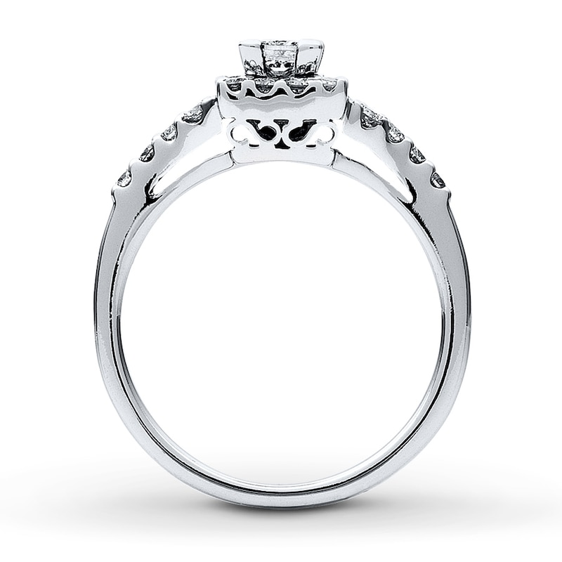 Main Image 2 of Previously Owned Engagement Ring 3/4 ct tw Princess & Round-cut Diamonds 14K White Gold - Size 9.75