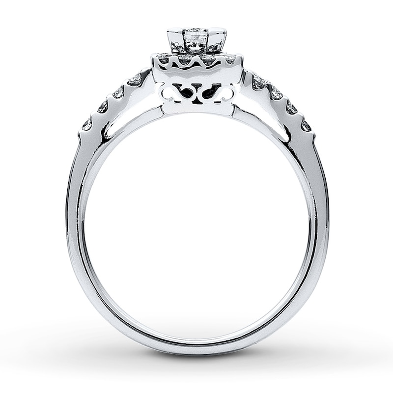 Previously Owned Engagement Ring 3/4 ct tw Princess & Round-cut Diamonds 14K White Gold - Size 9.75