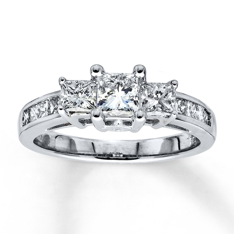 Previously Owned 3-Stone Engagement Ring 1-1/2 ct tw Princess-cut Diamonds 14K White Gold - Size 10.25