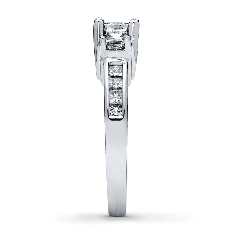Main Image 3 of Previously Owned 3-Stone Engagement Ring 1-1/2 ct tw Princess-cut Diamonds 14K White Gold - Size 10.25