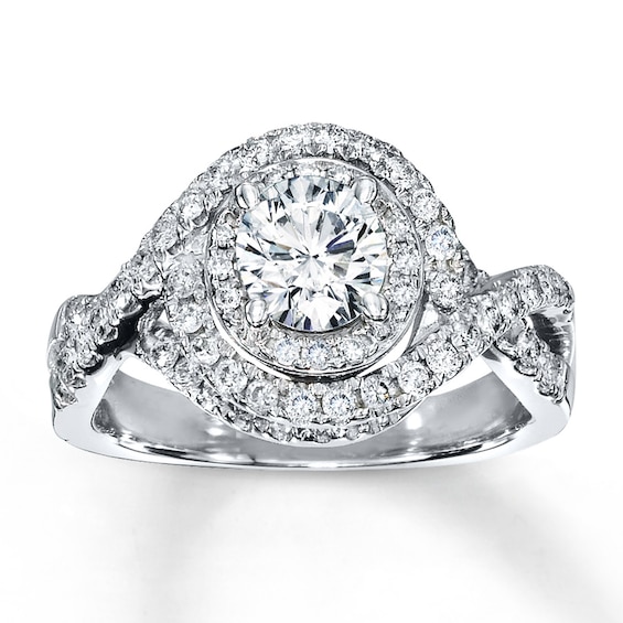 Previously Owned Engagement Ring 1-1/5 ct tw Round-cut Diamonds 14K White Gold Size 10.5