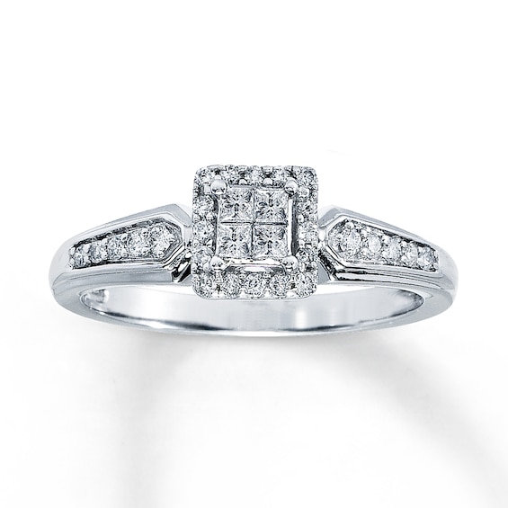 Previously Owned Diamond Engagement Ring 1/4 ct tw Princess & Round-cut 10K White Gold Size 4.25
