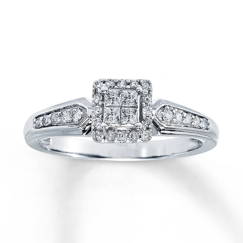 Previously Owned Diamond Engagement Ring 1/4 ct tw Princess & Round-cut 10K White Gold - Size 4.25