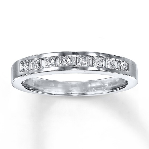 Previously Owned Diamond Wedding Band 1/3 ct tw Princess & Baguette-cut 14K White Gold Size 4