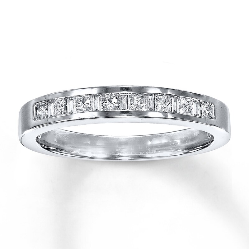 Previously Owned Diamond Wedding Band 1/3 ct tw Princess & Baguette-cut 14K White Gold - Size 4