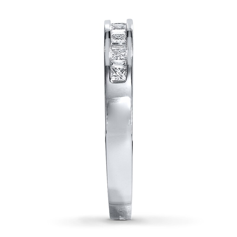 Main Image 3 of Previously Owned Diamond Wedding Band 1/3 ct tw Princess & Baguette-cut 14K White Gold - Size 4