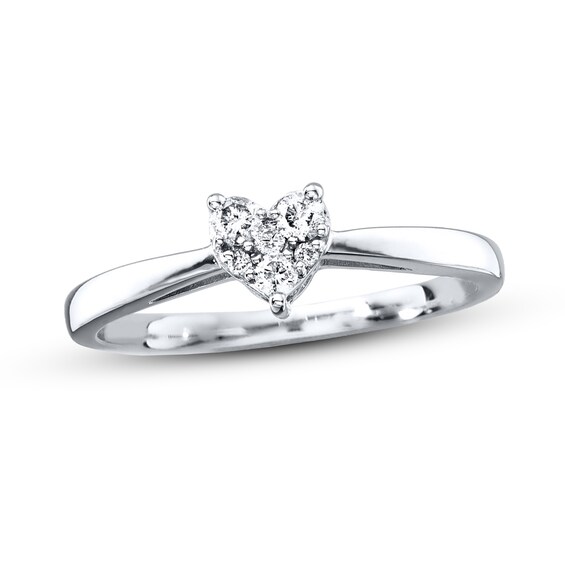 Previously Owned Heart Ring 1/8 ct tw Round-cut Diamonds Sterling Silver Size 3.5
