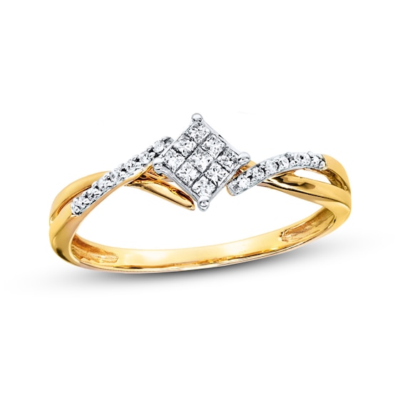 Previously Owned Diamond Ring 1/6 ct tw Princess & Round-cut 10K Yellow Gold Size