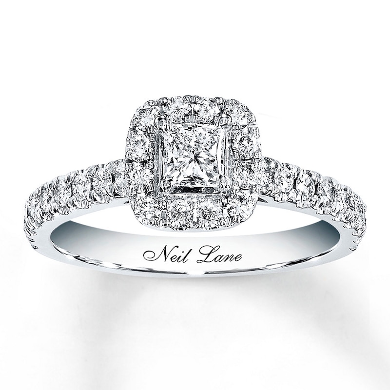 Previously Owned Neil Lane Engagement Ring 7/8 ct tw Princess & Round-cut Diamonds 14K White Gold - Size 4