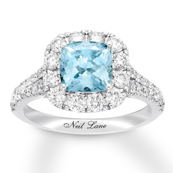 Previously Owned Neil Lane Aquamarine Engagement Ring 1-1/4 ct tw Round-cut Diamonds 14K White Gold Size 4.75