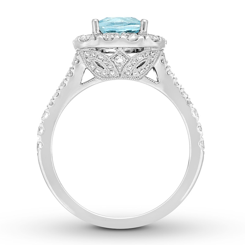 Previously Owned Neil Lane Aquamarine Engagement Ring 1-1/4 ct tw Round-cut Diamonds 14K White Gold - Size 4.75