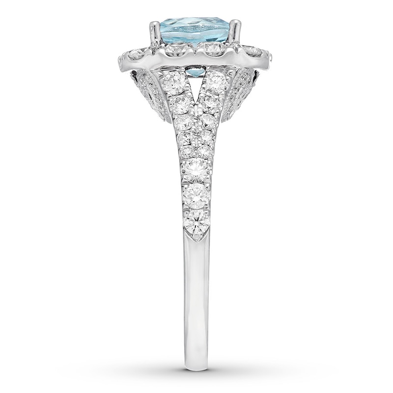 Previously Owned Neil Lane Aquamarine Engagement Ring 1-1/4 ct tw Round-cut Diamonds 14K White Gold - Size 4.75