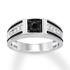 Previously Owned Men's Black & White Diamond Ring 3/4 ct tw Round-cut 10K White Gold