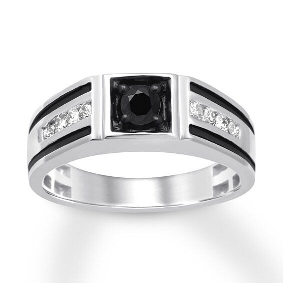 Previously Owned Men's Black & White Diamond Ring 3/4 ct tw Round-cut 10K White Gold Size 6.5