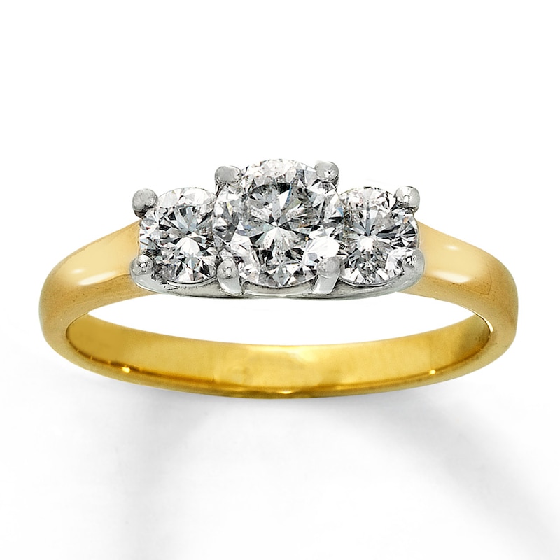 Previously Owned Three-Stone Diamond Engagement Ring 1 ct tw Round-cut 14K Yellow Gold - Size 9.75