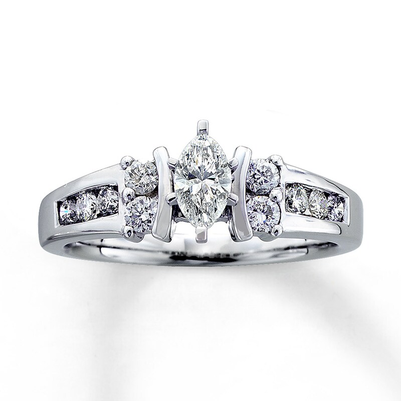 Main Image 1 of Previously Owned Diamond Engagement Ring 3/4 ct tw Marquise & Round-cut 14K White Gold - Size 3